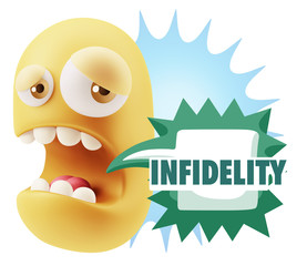 3d Illustration Sad Character Emoji Expression saying Infidelity