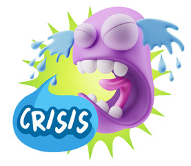 3d Illustration Sad Character Emoji Expression saying Crisis wit