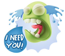 3d Illustration Sad Character Emoji Expression saying I Need you