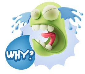 3d Illustration Sad Character Emoji Expression saying Why? with
