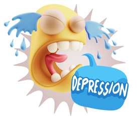 3d Illustration Sad Character Emoji Expression saying Depression