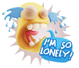 3d Illustration Sad Character Emoji Expression saying I'm so Lon