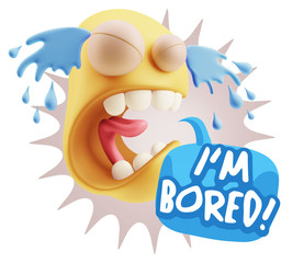 3d Illustration Sad Character Emoji Expression saying I'm Bored