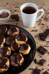 Chocolate pastry and a cup of tea