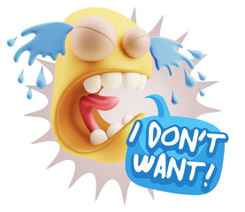 3d Illustration Sad Character Emoji Expression saying I Don't Wa