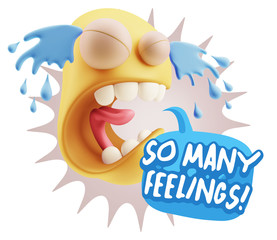 3d Illustration Sad Character Emoji Expression saying So Many Fe