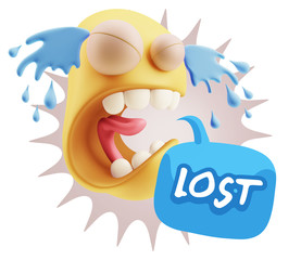 3d Illustration Sad Character Emoji Expression saying Lost with