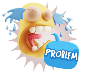 3d Illustration Sad Character Emoji Expression saying Problem wi