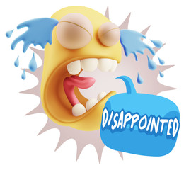 3d Illustration Sad Character Emoji Expression saying Disappoint