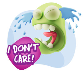 3d Illustration Sad Character Emoji Expression saying I Don't Ca