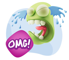 3d Illustration Sad Character Emoji Expression saying OMG with C