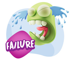 3d Illustration Sad Character Emoji Expression saying Failure wi
