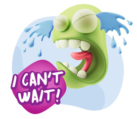 3d Illustration Sad Character Emoji Expression saying I Can't Wa