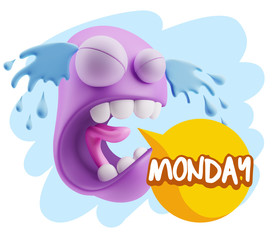 3d Illustration Sad Character Emoji Expression saying Monday wit