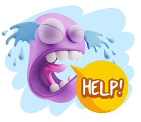 3d Illustration Sad Character Emoji Expression saying Help! with