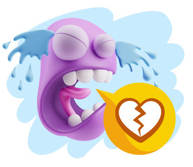 3d Illustration Sad Character Emoji Expression saying Broken Hea
