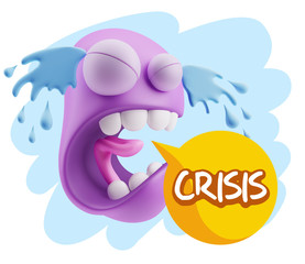 3d Illustration Sad Character Emoji Expression saying Crisis wit