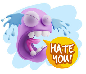 3d Illustration Sad Character Emoji Expression saying Hate You w