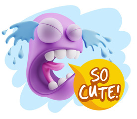 3d Illustration Sad Character Emoji Expression saying So Cute wi