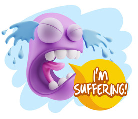 3d Illustration Sad Character Emoji Expression saying I'm Suffer