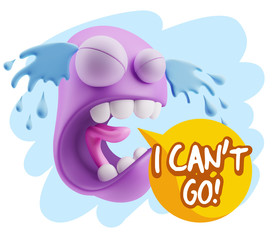 3d Illustration Sad Character Emoji Expression saying I Can't Go