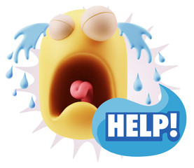 3d Illustration Sad Character Emoji Expression saying Help! with