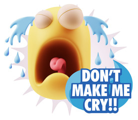 3d Illustration Sad Character Emoji Expression saying Don't Make