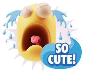 3d Illustration Sad Character Emoji Expression saying So Cute wi