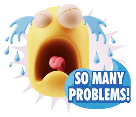 3d Illustration Sad Character Emoji Expression saying So Many Pr