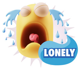 3d Illustration Sad Character Emoji Expression saying Lonely wit