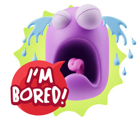 3d Illustration Sad Character Emoji Expression saying I'm Bored