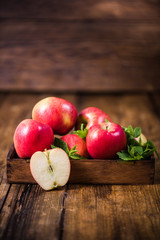 vintage box with freshly harvested apples