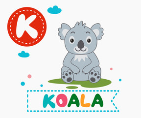 Hand drawn letter K and funny cute koala