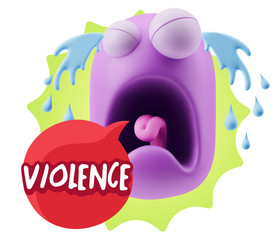 3d Illustration Sad Character Emoji Expression saying Violence w