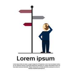 Business Man Standing Sign Choose Direction Way Signboard Arrow