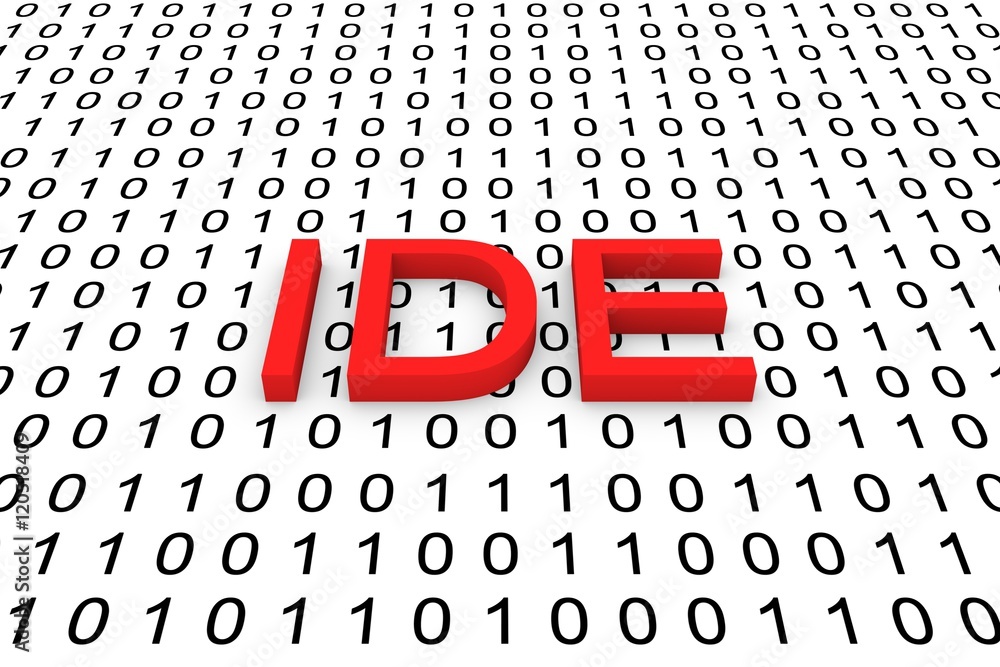 Poster ide in binary code, 3d illustration