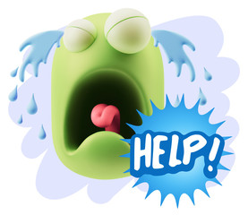 3d Illustration Sad Character Emoji Expression saying Help! with