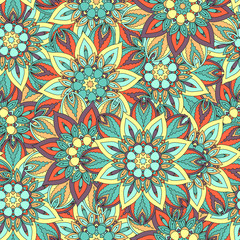 Ornate floral seamless texture, endless pattern with vintage mandala elements.