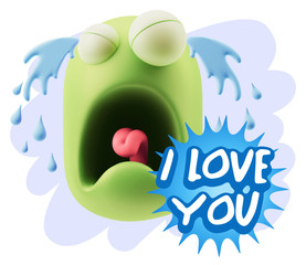 3d Illustration Sad Character Emoji Expression saying I Love You