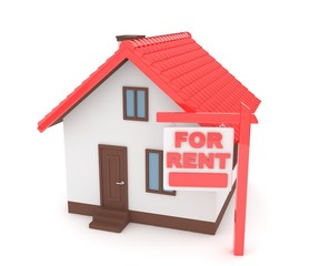 Miniature model of house real estate for rent on white background. 3D rendering.