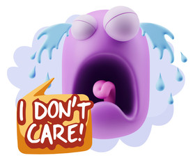3d Illustration Sad Character Emoji Expression saying I Don't Ca