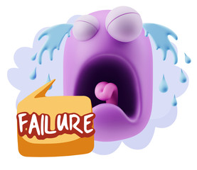 3d Illustration Sad Character Emoji Expression saying Failure wi