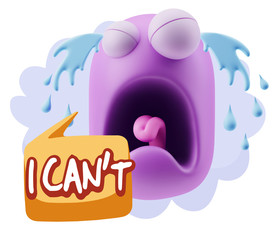 3d Illustration Sad Character Emoji Expression saying I Can't wi