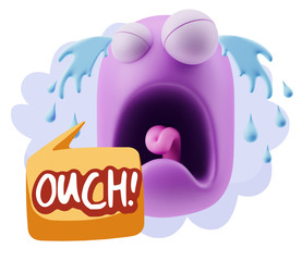 3d Illustration Sad Character Emoji Expression saying Ouch! with