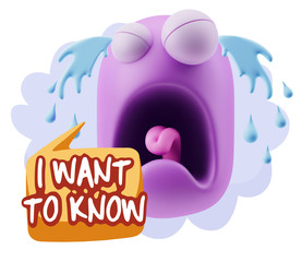 3d Illustration Sad Character Emoji Expression saying I Want to