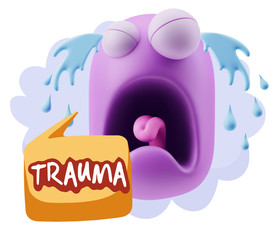 3d Illustration Sad Character Emoji Expression saying Trauma wit