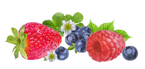 strawberries,  blueberries,  raspberries isolate on a white