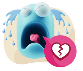 3d Illustration Sad Character Emoji Expression saying Broken Hea
