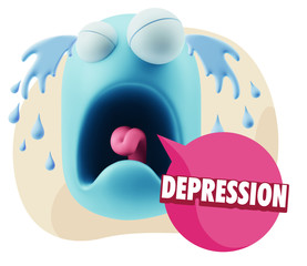 3d Illustration Sad Character Emoji Expression saying Depression