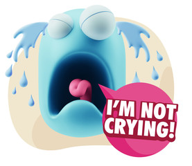 3d Illustration Sad Character Emoji Expression saying I'm Not Cr